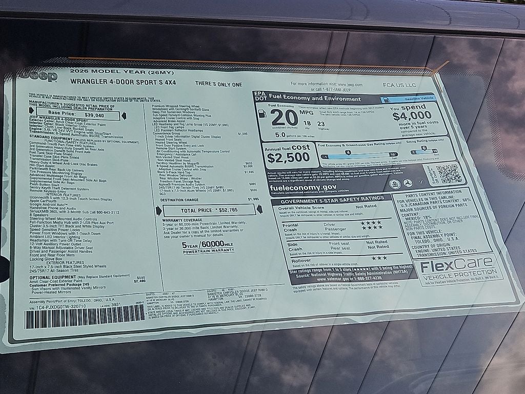 2026 Jeep Wrangler WRANGLER 4-DOOR SPORT S