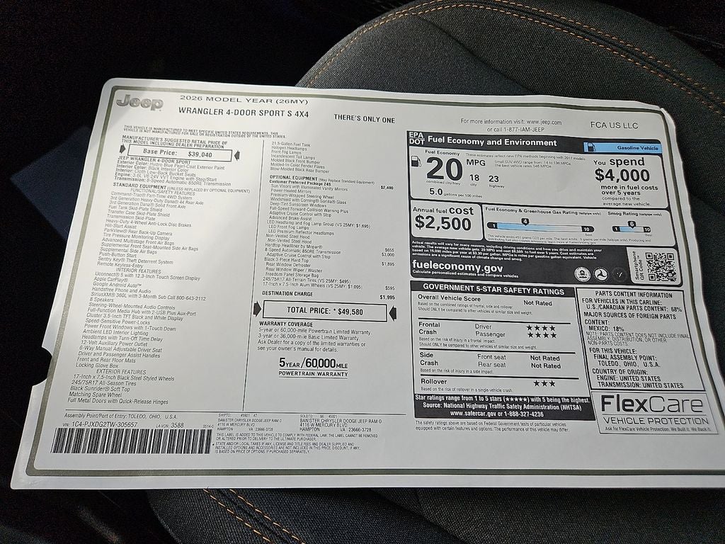 2026 Jeep Wrangler WRANGLER 4-DOOR SPORT S