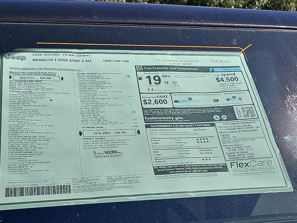 2026 Jeep Wrangler WRANGLER 4-DOOR SPORT S