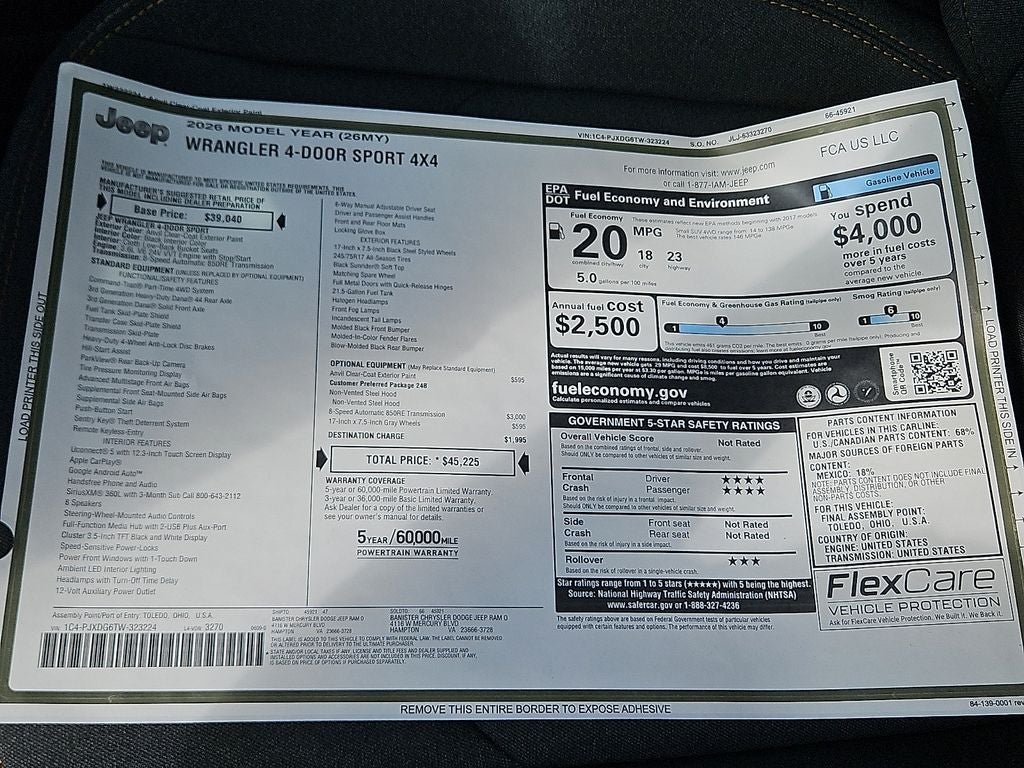 2026 Jeep Wrangler WRANGLER 4-DOOR SPORT