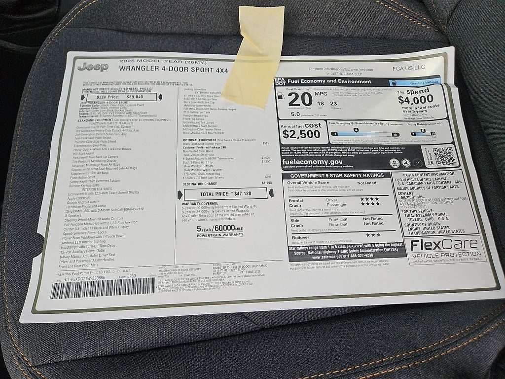 2026 Jeep Wrangler WRANGLER 4-DOOR SPORT
