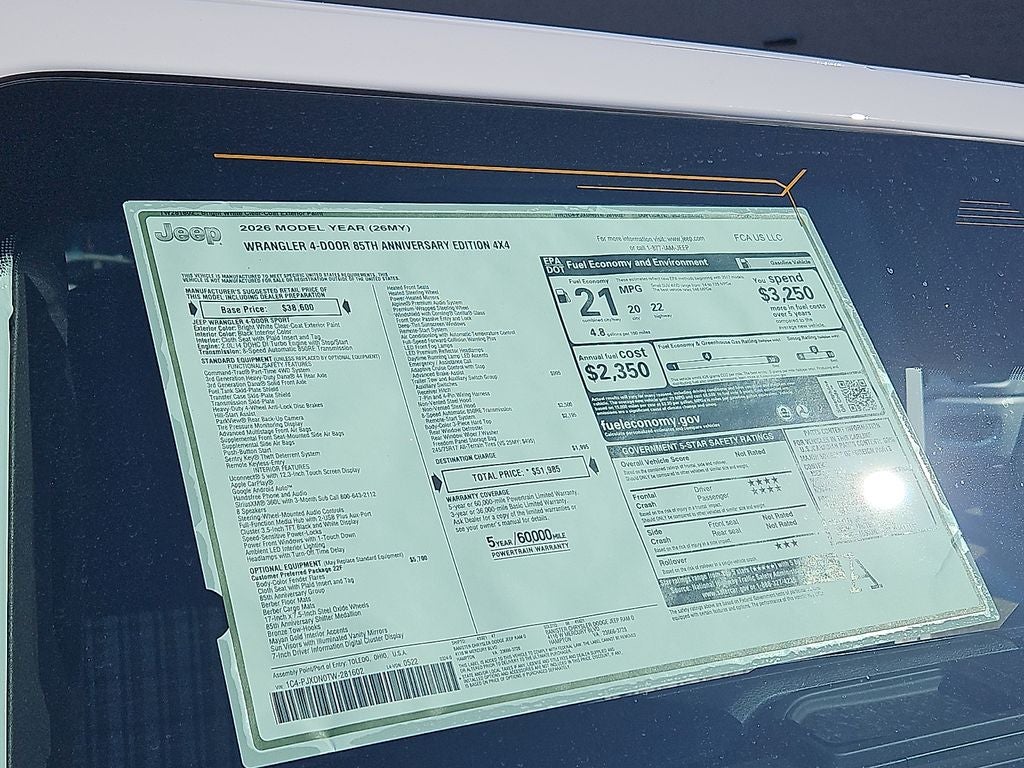 2026 Jeep Wrangler WRANGLER 4-DOOR 85TH ANNIVERSARY EDITION