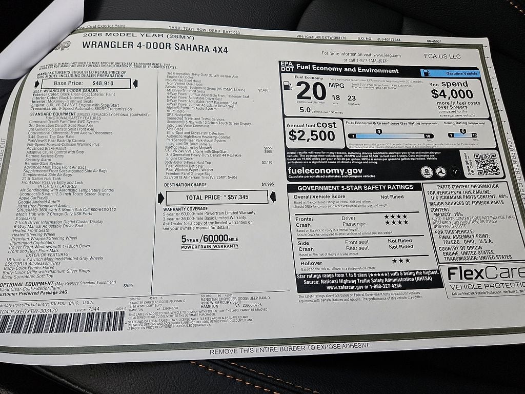 2026 Jeep Wrangler WRANGLER 4-DOOR SAHARA