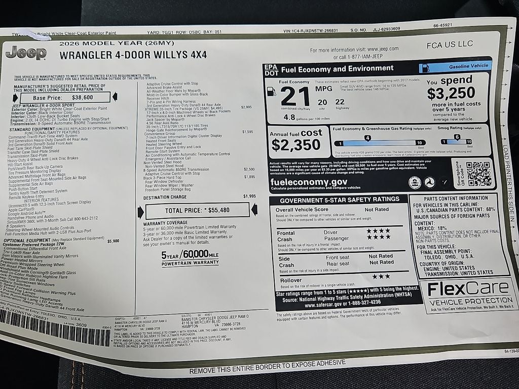 2026 Jeep Wrangler WRANGLER 4-DOOR WILLYS