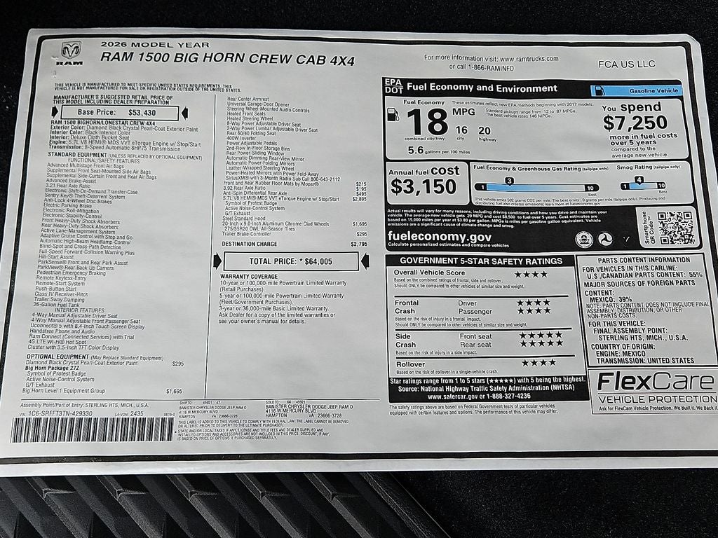 2026 RAM Ram 1500 RAM 1500 BIG HORN CREW CAB 4X4 5'7' BOX
