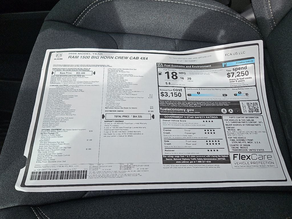 2026 RAM Ram 1500 RAM 1500 BIG HORN CREW CAB 4X4 5'7' BOX