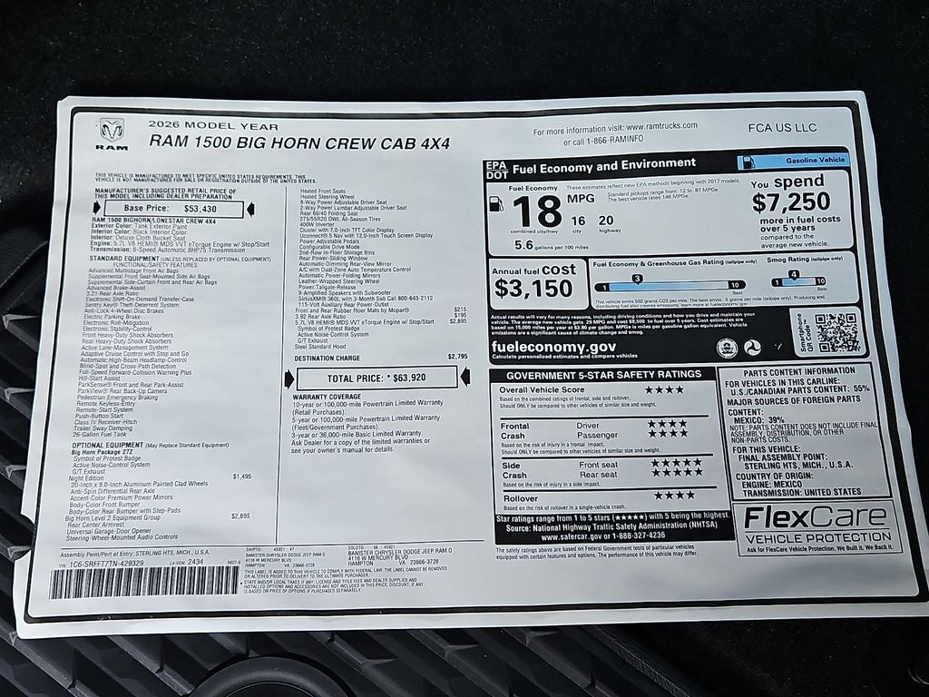 2026 RAM 1500 RAM 1500 BIG HORN CREW CAB 4X4 5'7' BOX