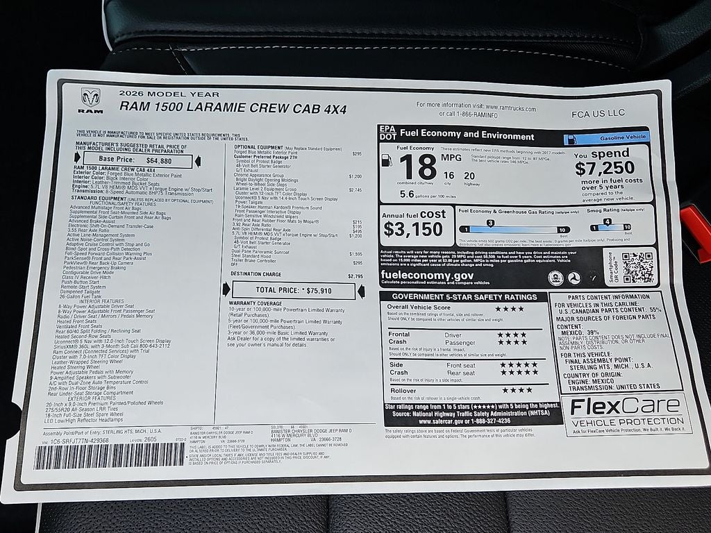 2026 RAM Ram 1500 RAM 1500 LARAMIE CREW CAB 4X4 5'7' BOX