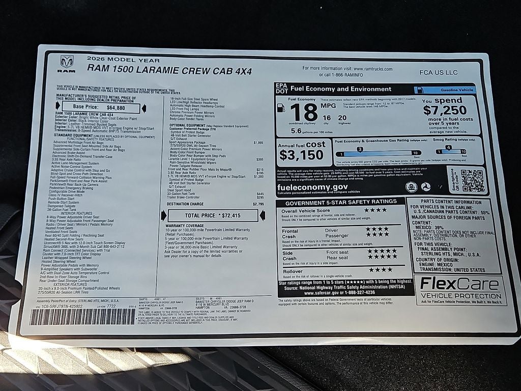 2026 RAM Ram 1500 RAM 1500 LARAMIE CREW CAB 4X4 5'7' BOX