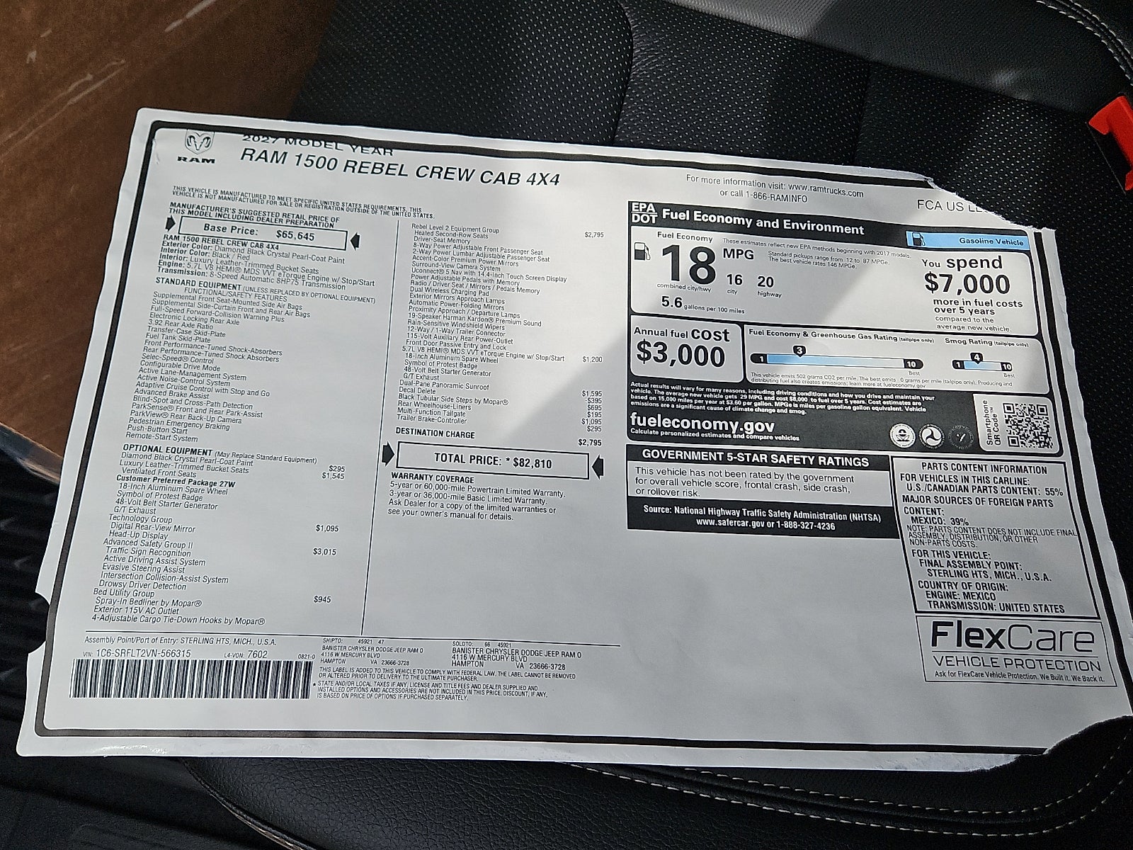 2027 RAM Ram 1500 RAM 1500 REBEL CREW CAB 4X4 5'7' BOX