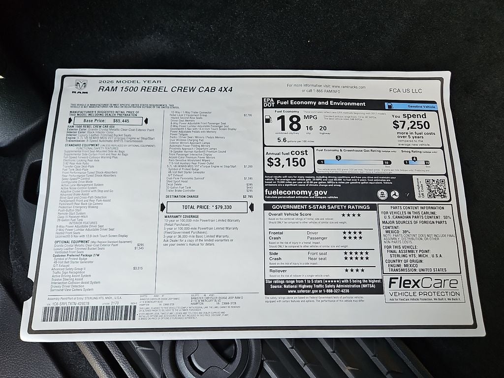 2026 RAM Ram 1500 RAM 1500 REBEL CREW CAB 4X4 5'7' BOX