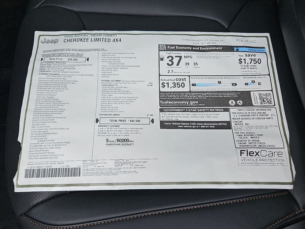 2026 Jeep Cherokee CHEROKEE LIMITED 4X4