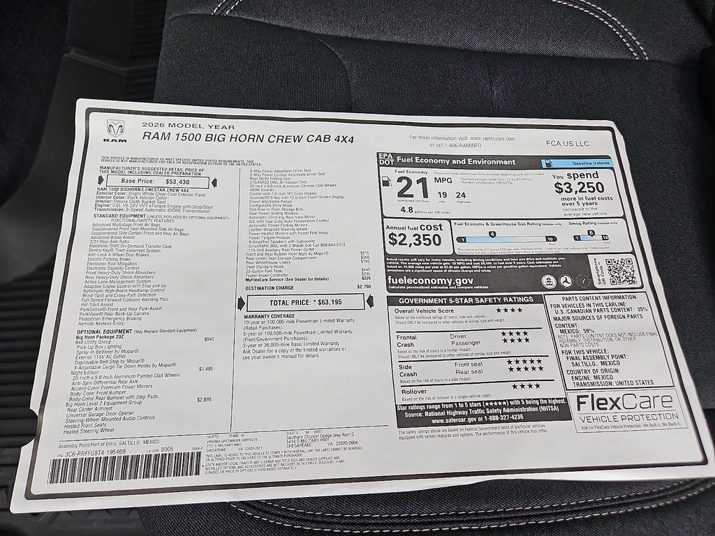 2026 RAM Ram 1500 RAM 1500 BIG HORN CREW CAB 4X4 5'7' BOX